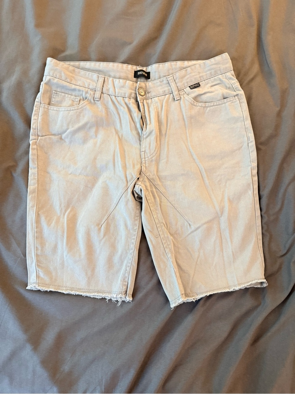 Buffalo David Bitton Men's Light Beige/grey Raw-Hem Denim Shorts
